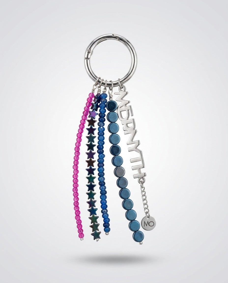 The Midnight beaded bag charm in navy and fuchsia — Mernyth